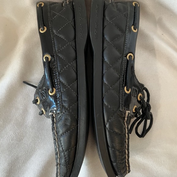 Sperry Top Sider Quilted‎ Black Leather Boat Shoes Womens Size 6 Preppy - Picture 8 of 10